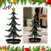 Holiday Tabletop Decor Christmas Tree Jewelry Stand 360 Degree Rotating Base Metal Earring Display Stand Rack Dark Green Tray for Necklaces