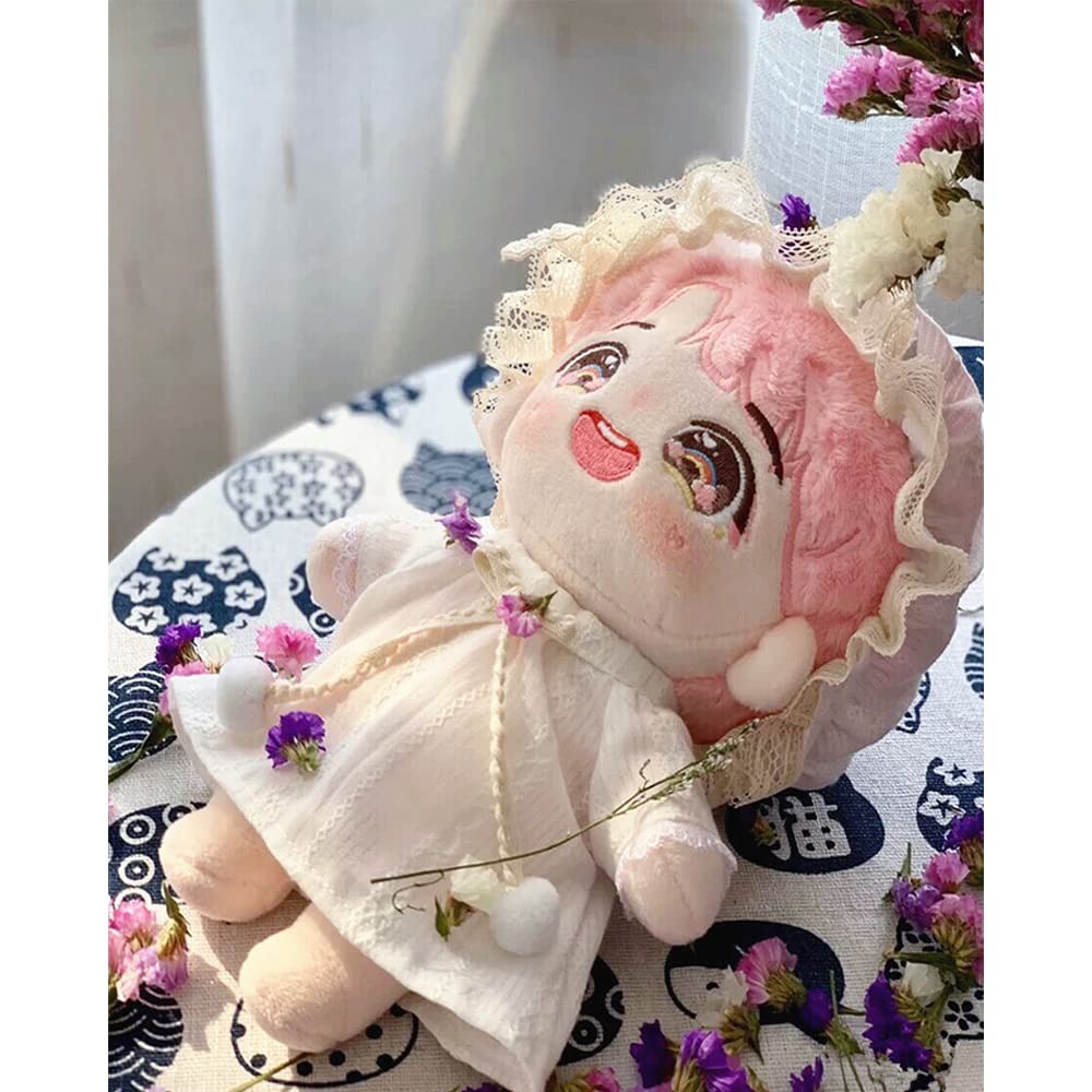 niannyyhouse 20cm Plush Clothes Set, Nightgown, Hat, Dress, Cotton Doll Clothes (White)