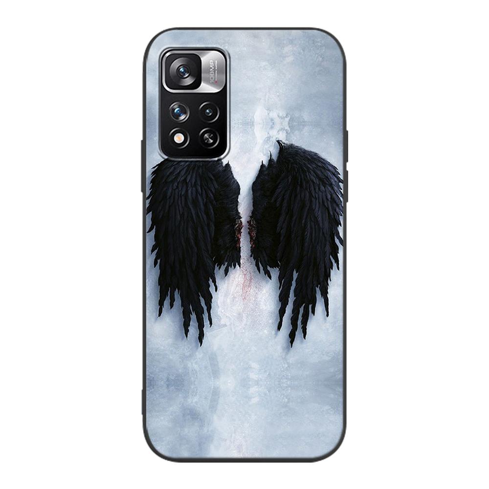 Fashion Angel Wings Case for Xiaomi Redmi Note 9S 9 8 10 11 Pro 9C 9A 7 8T 7A 8A 6A 6 10S Black Soft Silicone Phone Cover Coque