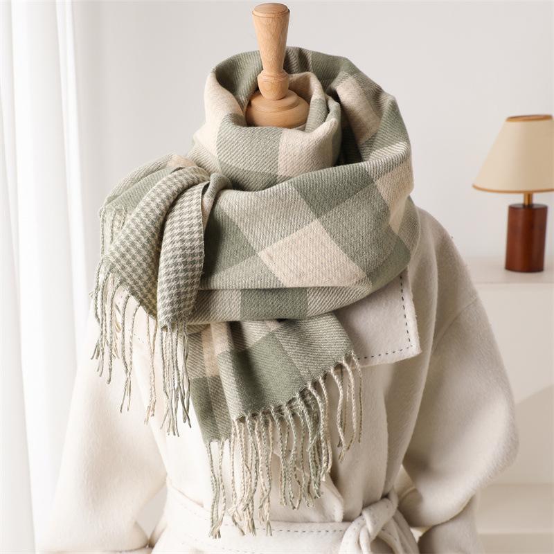 British Classic Plaid Scarf  Striped Unisex Winter Wrap, Soft Warm Windproof Tassel Edges, Versatile Male & Female Scarf