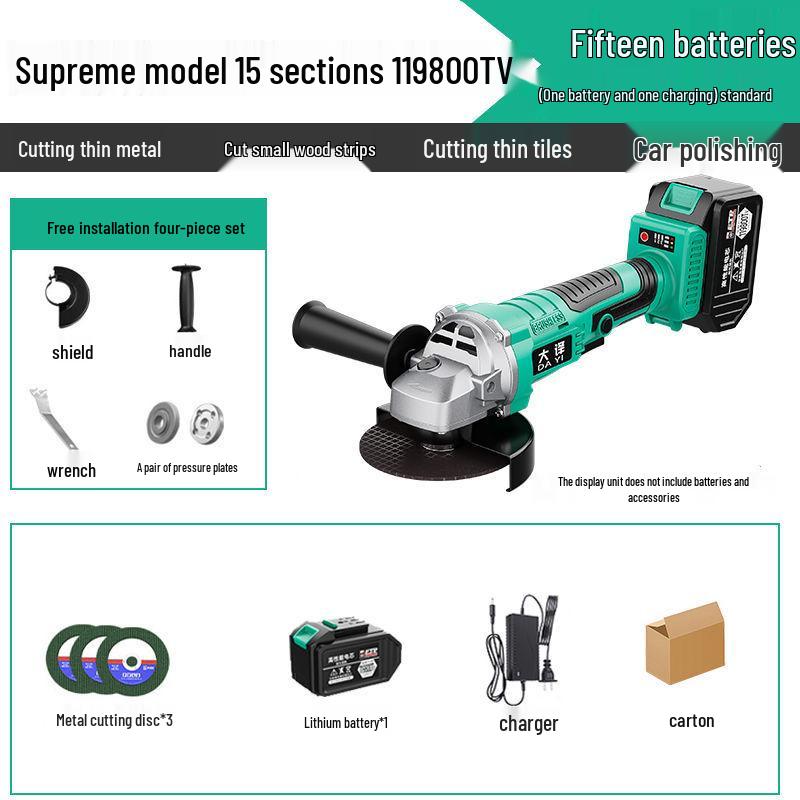 Brushless Angle Grinder with Lithium Battery - Multifunctional Grinder, Polisher, and Cutting Tool with Grinding Wheel.