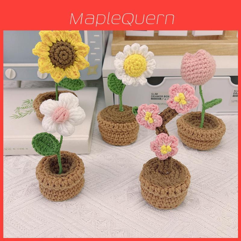 Handmade Potted Plant Artificial Knitting Flower Decoration Diy