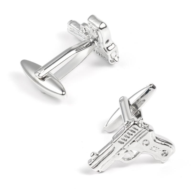High End Electroplated Gun Black Silver Pistol Metal Cufflinks Men s French Natural