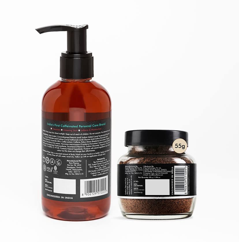mCaffeine Tan Removal Bath Kit Coffee Body Wash 200 Ml And Body Scrub 55 G Exfoliating Body Care Combo For Smooth Glowing Skin
