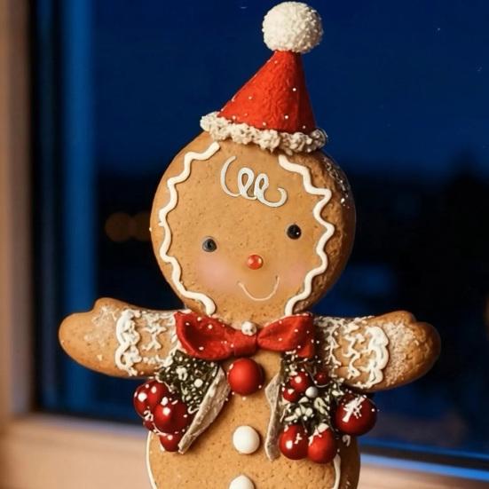 Christmas Gingerbread Night Light Small Resin Light Up Gingerbread Man Figurine Tabletop Decor for Indoor Room Decor