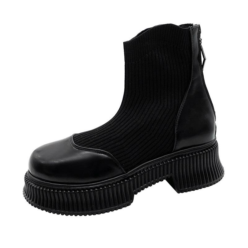 

Модные короткие сапоги в стиле пэчворк для женщин, осень и зима 2024, новый дизайн с квадратным каблуком и круглым носком, темпераментная женская обувь 40 чёрный