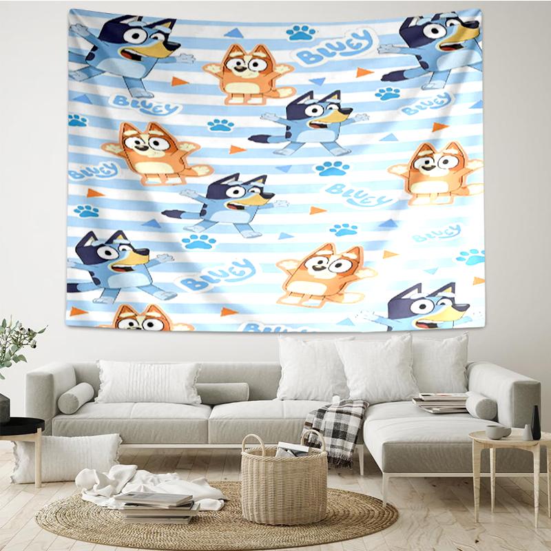 Bluey Print Wandteppich, Hintergrund, Einfache Montage, Ideal für Schlafzimmer, Büro & Wohnzimmer, mit Ästhetischem Wandbehang Dekor.