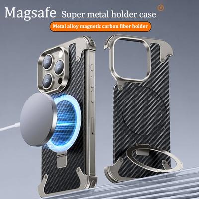 Luxury For Magsafe Magnetic Wireless Charge Case for iPhone 16 15 14 Pro Max Aluminum Alloy Carbon Fibre Metal Holder Phone Cover