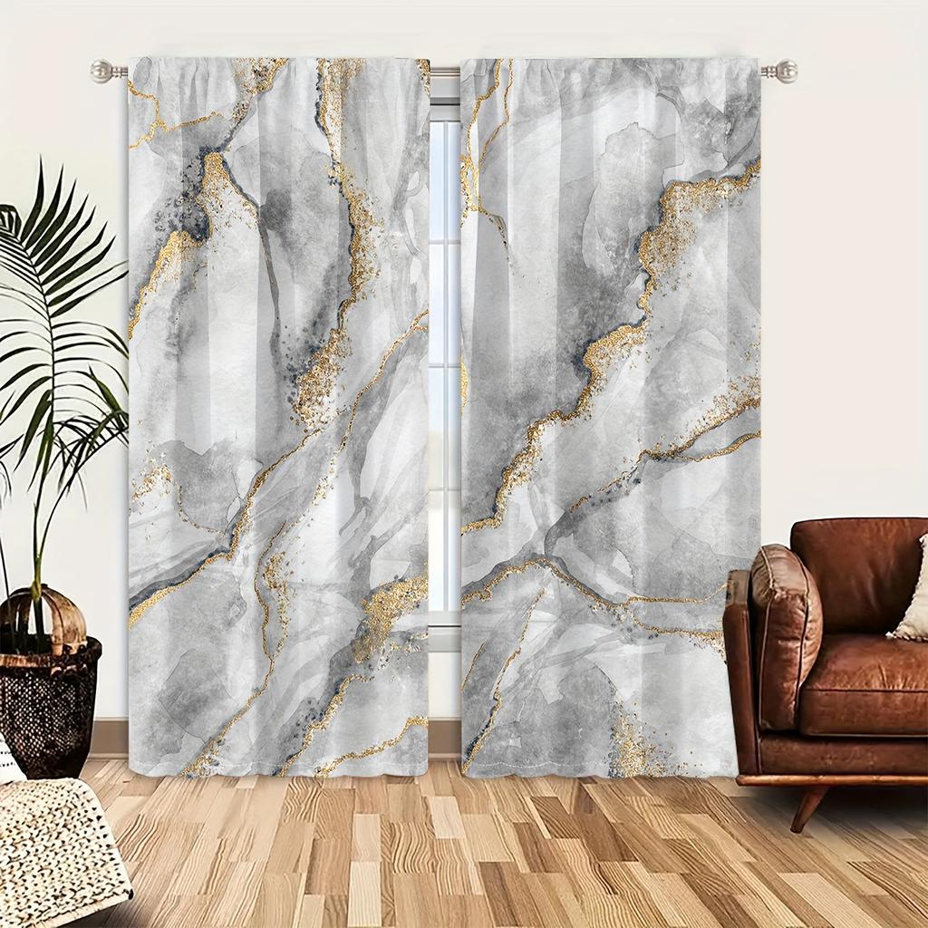 2pcs Marble Scenery Digital Printing Curtains Modern Style Decor For Living Room Bedroom Through Rod Curtains Rideau Cortinas