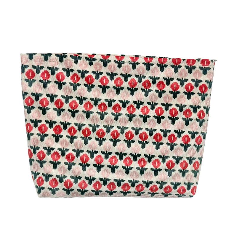

Retro Floral Corduroy Cosmetic Bag - Women s Portable Travel Toiletry Storage with Customization Options 26 x 18.5 cm