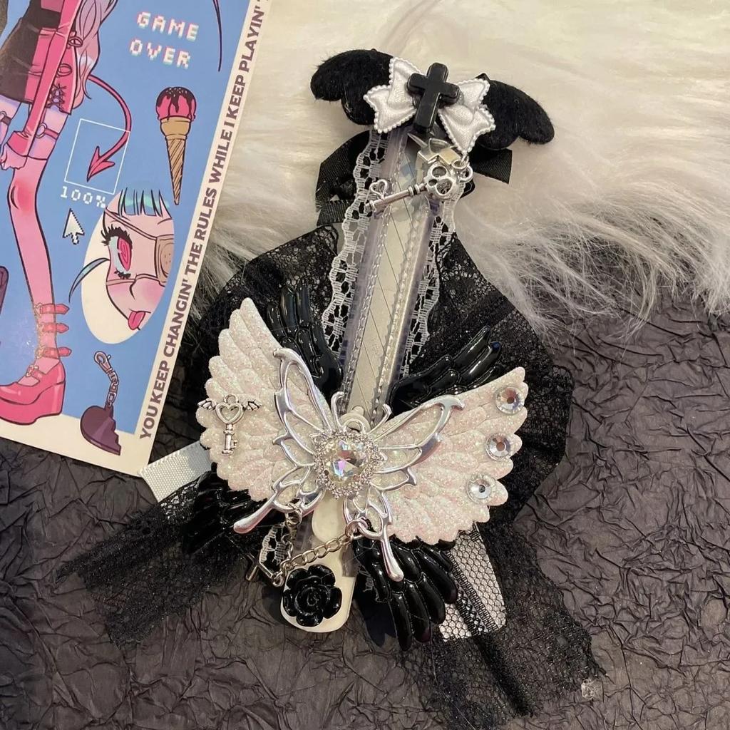 1 stuk schattige, coole zwarte papiersnijder met creatief ontwerp, vleugels, vlinder, doosopener, draagbaar mini-universeel mes, schoolbenodigdheden