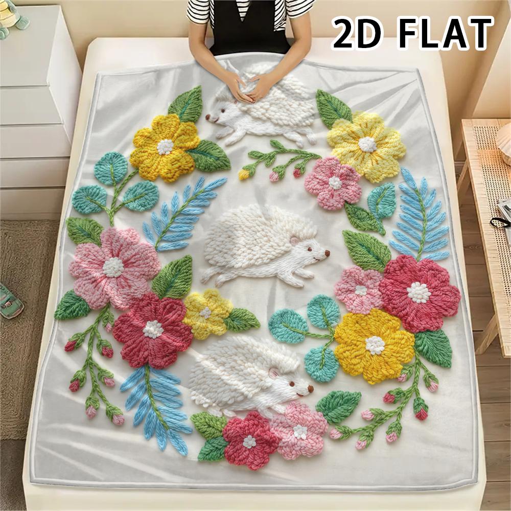 1Pc Watercolor Hedgehog Print Flannel Blanket,High quality Comfortable for All Seasons,Home Decor,Warmth and Comfort,Perfect for Christmas Gifts