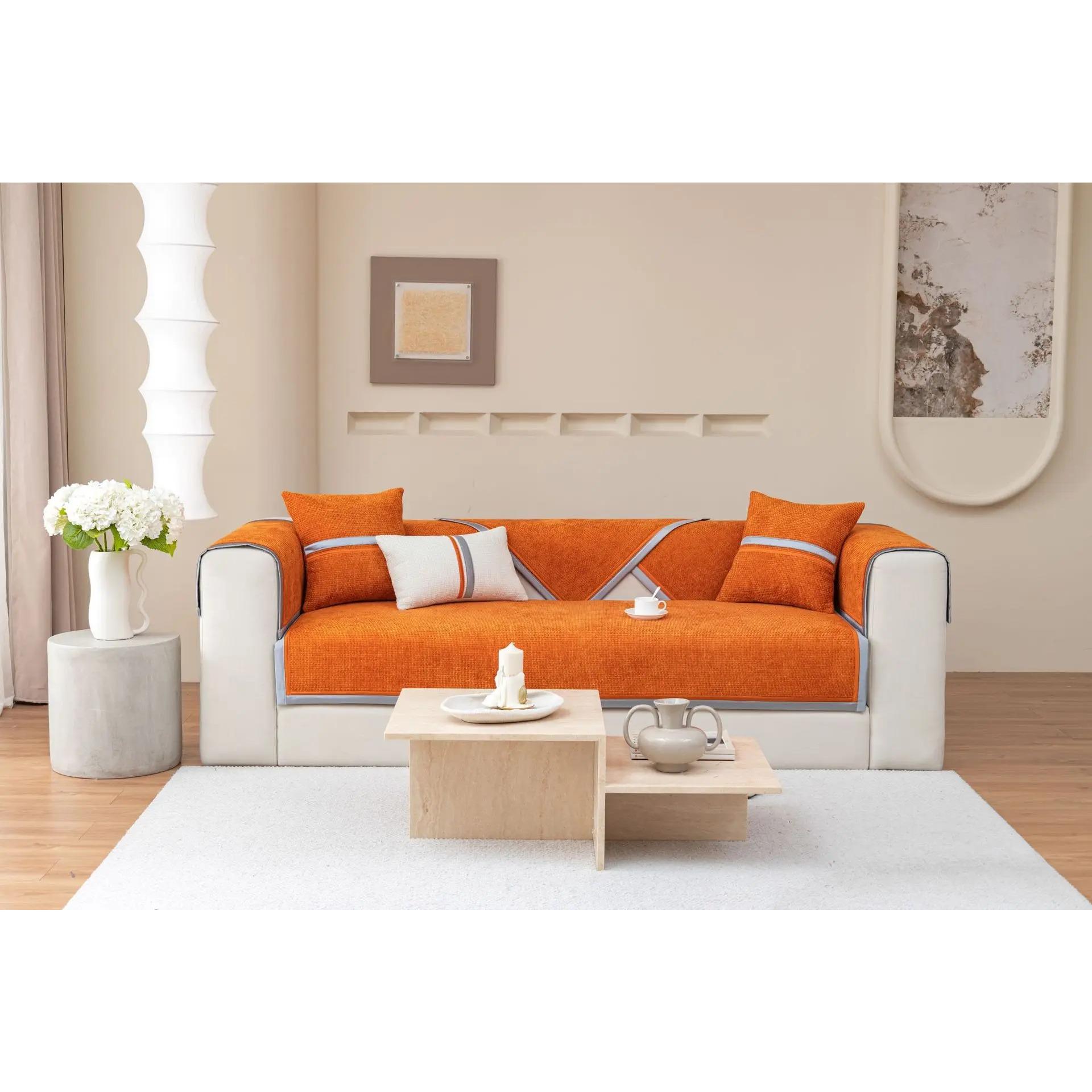 

Сплошной цвет синельный чехол для дивана, четыре сезона, универсальная подушка для дивана для гостиной, нескользящая легкая роскошная подушка для дивана, декор 70x70cm 1pcs