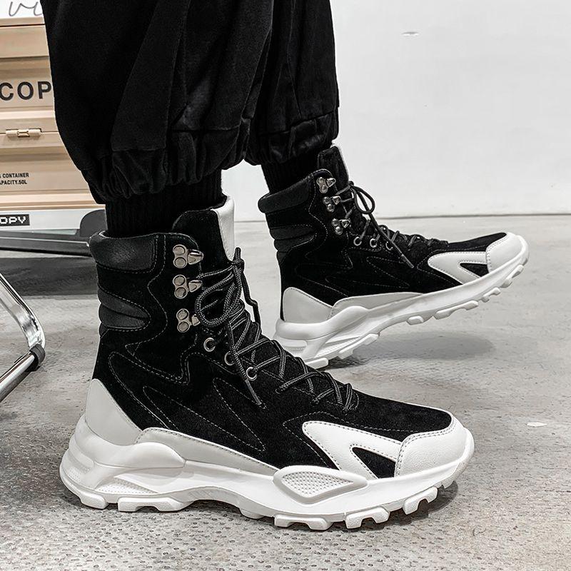 Men's High-Top Waterproof Leather Boots - Autumn Trendy, Long Tube, Plus Velvet Motorcycle Workwear Shoes