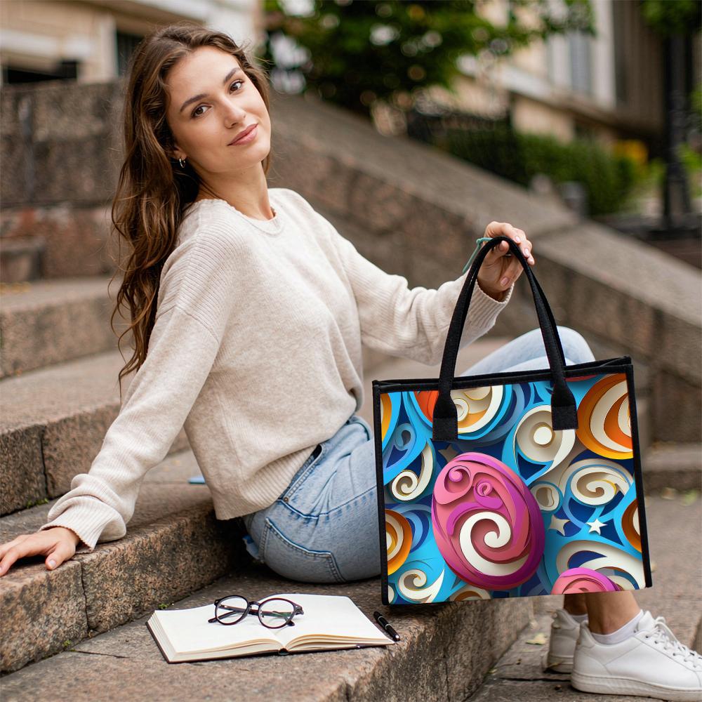 Colorful Swirl Printed Tote Bag Fashion Large Capacity Shoulder Bag Casual Daily Carry Bag for Shopping Travel Work