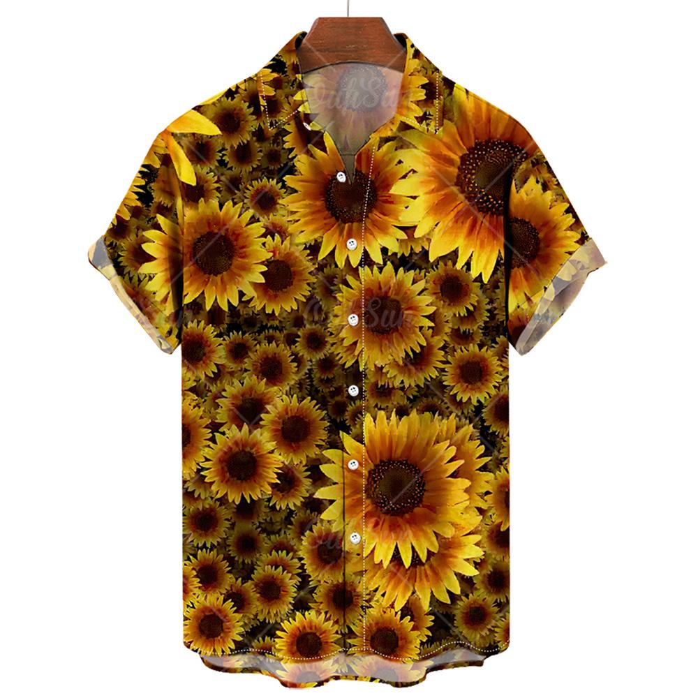 Camicie Hawaiane da Uomo Stampa 3D Grafica Girasole Moda Bottoni Manica Corta Collo a Revers Streetwear Camicie Hawaiane per Uomo Estate