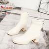 New High Heel Women's Boots Autumn Winter Plucked Mid-calf Boots Fashion Solid Color Soft Leather French Style Square Head Shoes