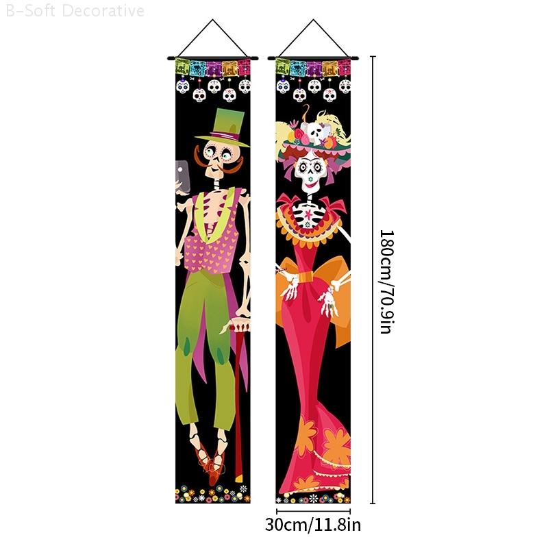 Day of The Dead Hanging Flags Halloween Horror Themed Party Decor Flag Halloween Wall Door Hanging Decor Door Curtain Banner