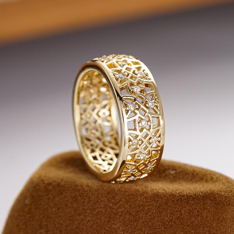 Huitan Hollow Out Design Women Ring Versatile Party Daily Inlaid Shining CZ Trendy Accessories Gold Color Fancy Wedding Jewelry