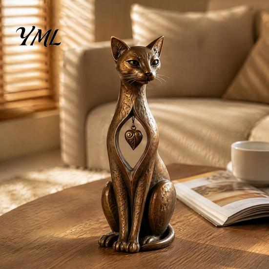 Animal Lover Gifts Vintage Distressed Cat Figurine, Rustic Statue for Desk Shelf Home Country Style Decor Decor, Handcrafted Retro Ornament,