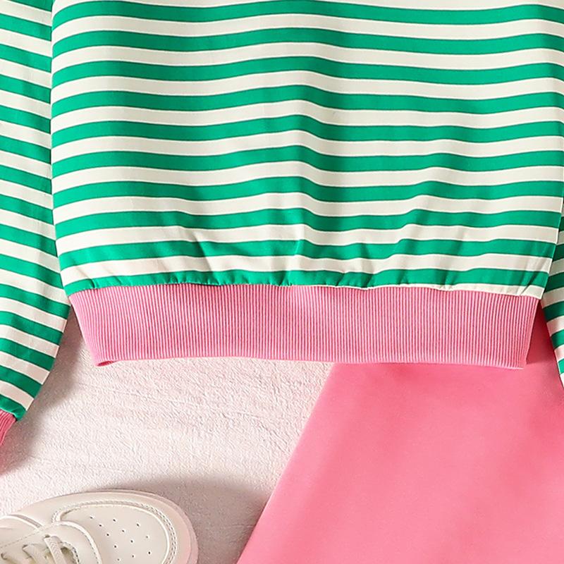 Tenue pour Grandes Filles Vêtements pour Enfants Automne Nouvelle Mode Sweat à Manches Longues Rayé Pantalon Long Décontracté Deux Pièces