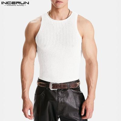 Men Summer Sleeveless Slightly Transparent Striped Thin Tank Tops