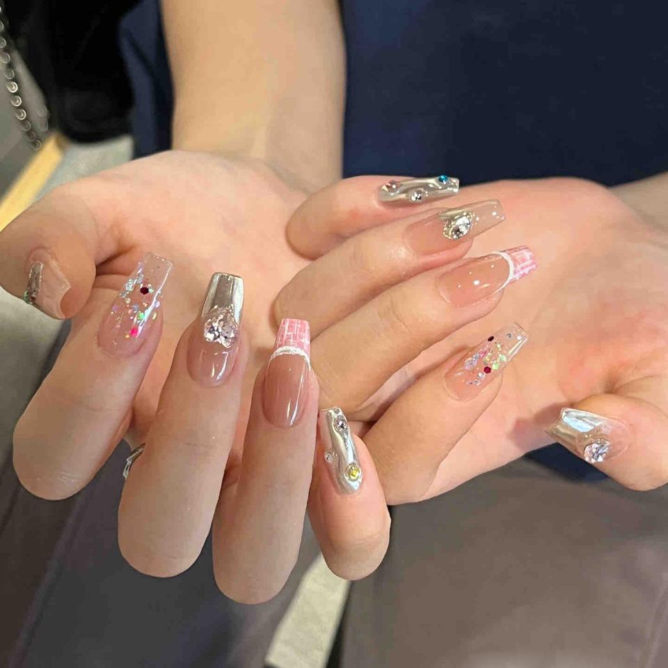 Spicy Girl Mirror Powder Nail Art Stickers - Long Wearable Fake Nails