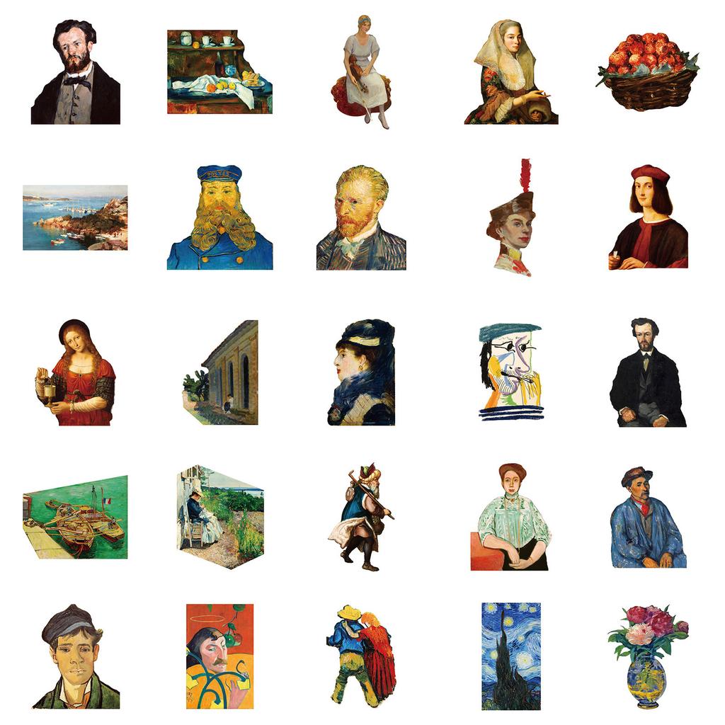 50 Oil Painting Art Graffiti Stickers Various Famous Painting Stickers DIY Water Cup Mobile Phone Case Skateboard