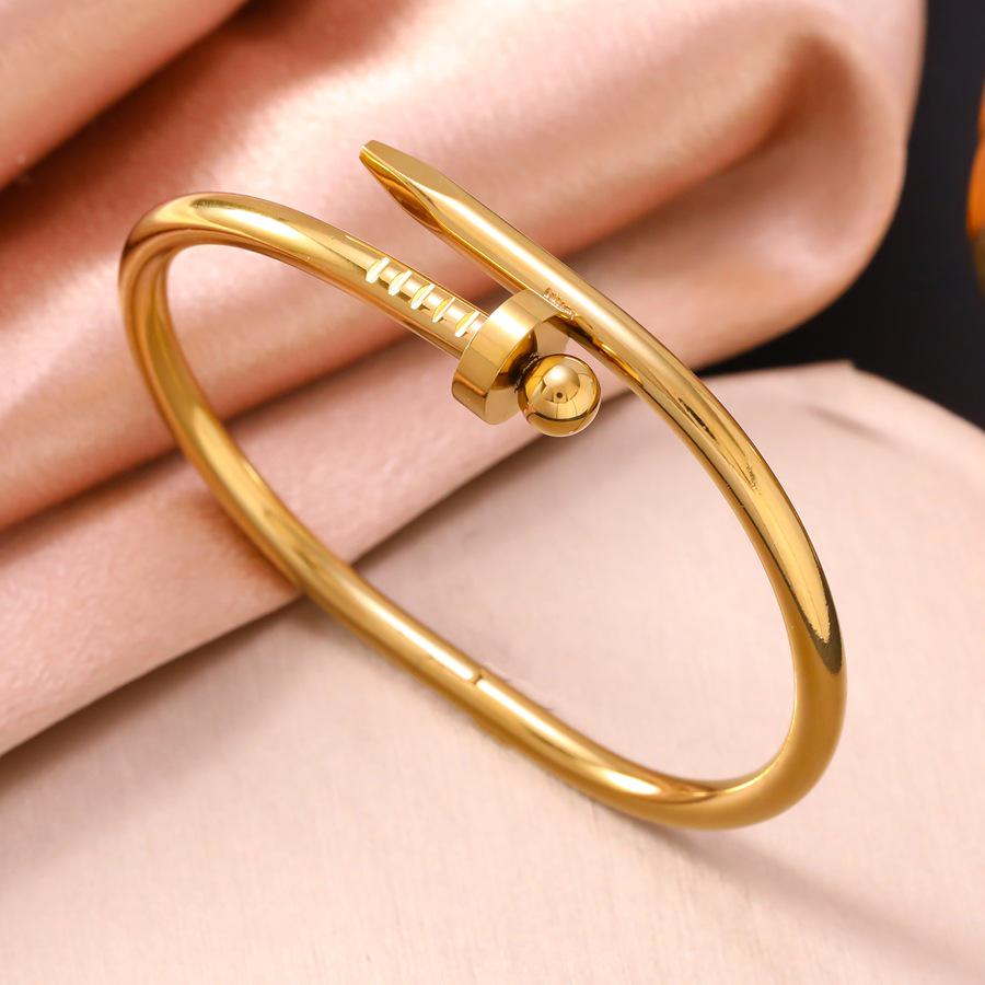 Unisex Gold-Plated Titanium Steel Nail Bracelet & Ring Set