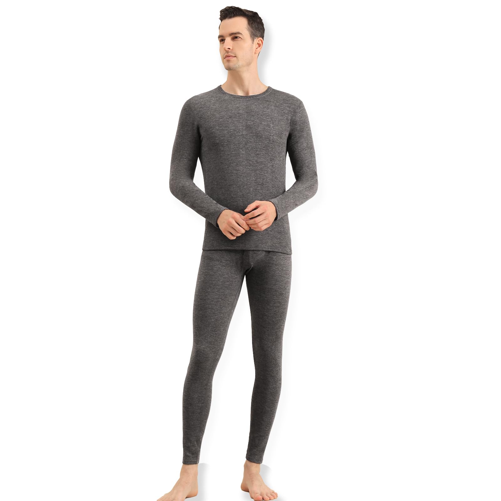 

Yogwoo Теплое термобелье Heattech для зимы, нижнее белье из шерсти и шелка тутового дерева, толстое, термо-экстра-теплое, длинное термобелье для мужчин, комплект, серый