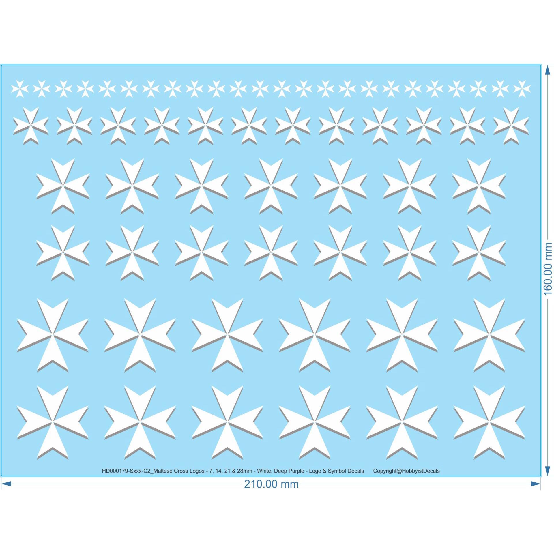 Maltese Cross Logos - 7, 14, 21 & 28mm - White, Deep Purple - Logo & Symbol Decals