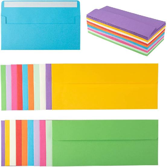 50 Pack Colorful #10 Business Envelopes Self Seal Standard Envelopes for Office Checks, Business, Letter Mailing Invoices, 4.13 x 9.49 Inches