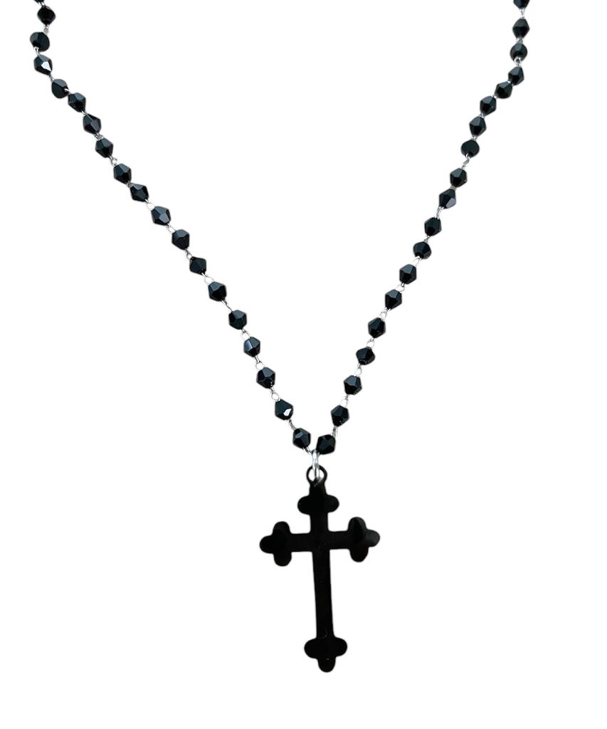 Sk8Er Rock Black Cross Beads Chain Necklace