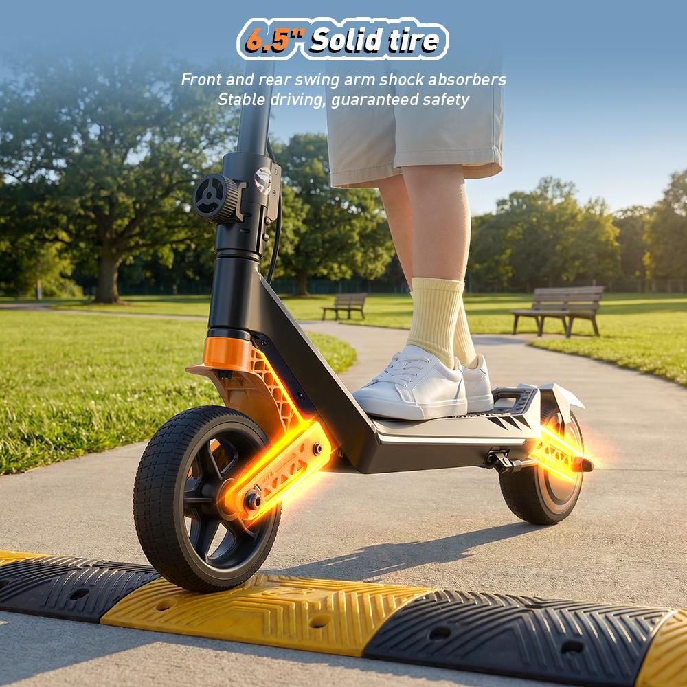 K6 Kids Electric Scooter 150W 2.6Ah 6.5'' Solid Tires Bluetooth Speaker LED Lights Foldable & Height Adjustable 16KM/H Max Speed 7-9KM Range for kids