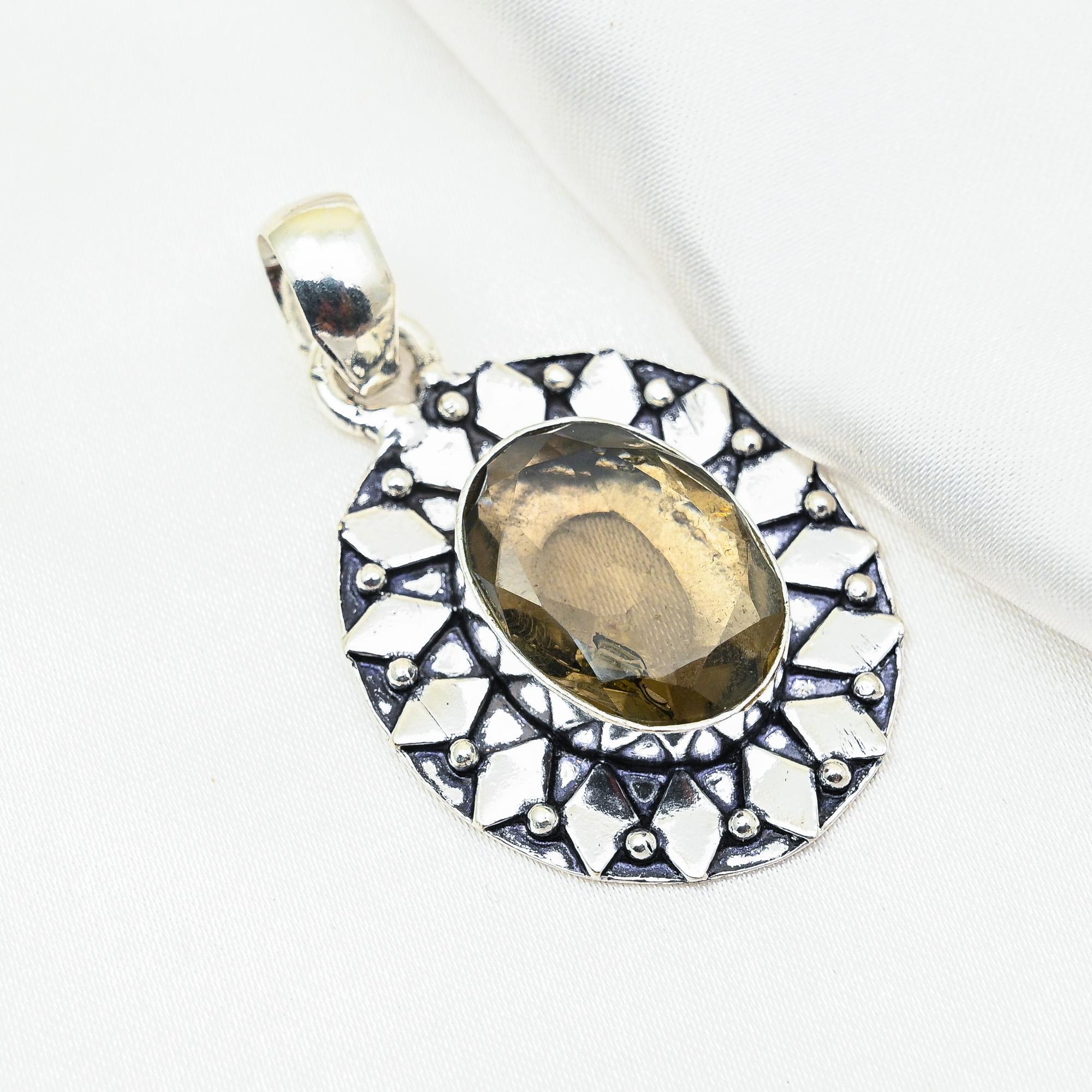 

Ювелирные изделия с дымчатым топазом, кулон из драгоценного камня ручной работы, кулон из стерлингового серебра 925 пробы, антикварные ювелирные изделия, для подарка на помолвку 1.96 Inches коричневый