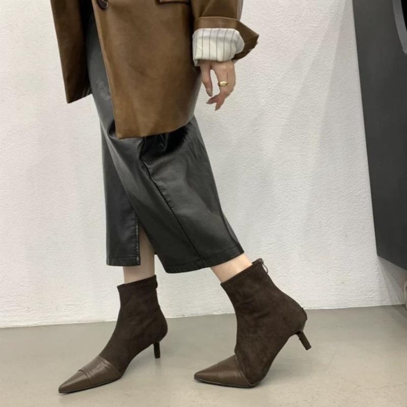 Huge Good-looking Small Short Boots Women's Pointed New Black Slim High-heeled Fashion Bare Boots Boots