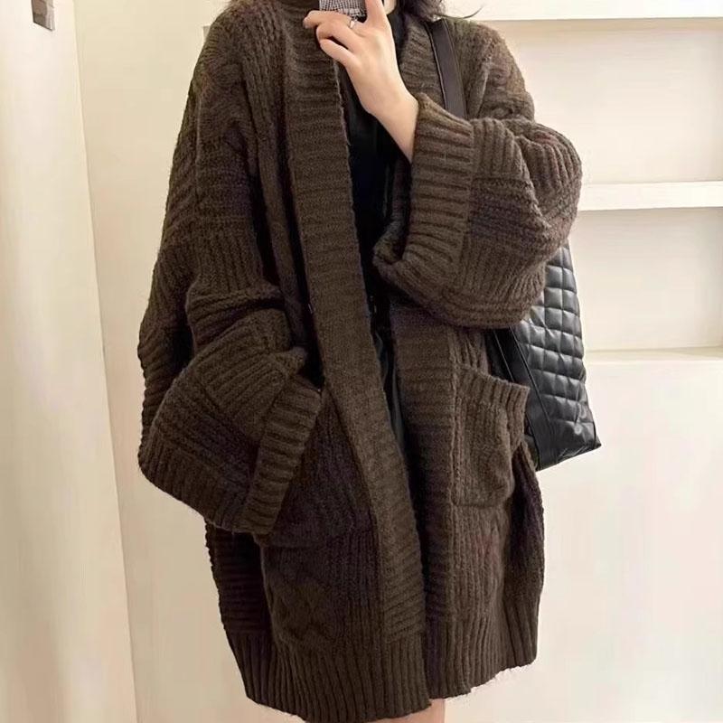 

Осенне-зимняя мода, трикотажный кардиган средней длины, толстый свитер, верхняя одежда, интеллектуальный и элегантный женский вязаный кардиган6936# One size