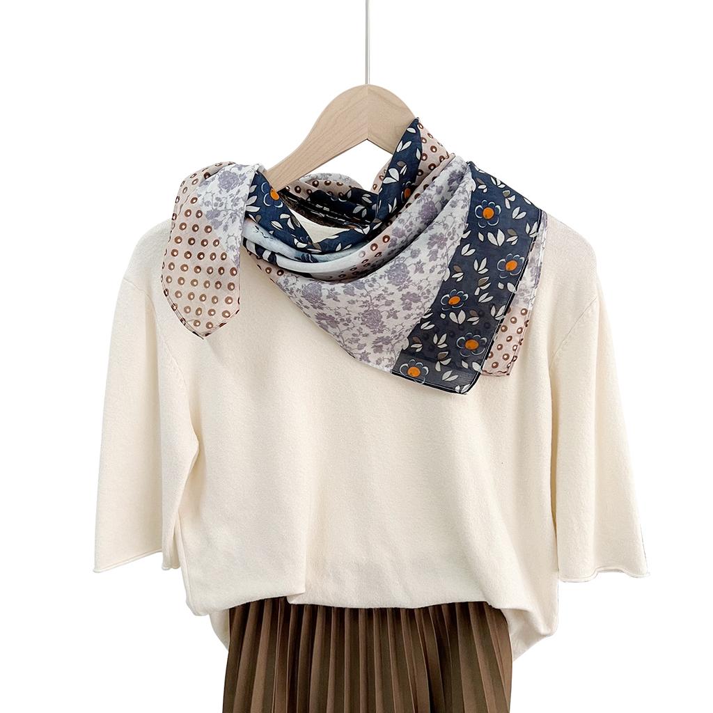 Spring And Summer Light And Breathable 65 * 65Cm Square Scarf Versatile Printed Mulberry Silk Cotton Blended Women'S Silk Scarf