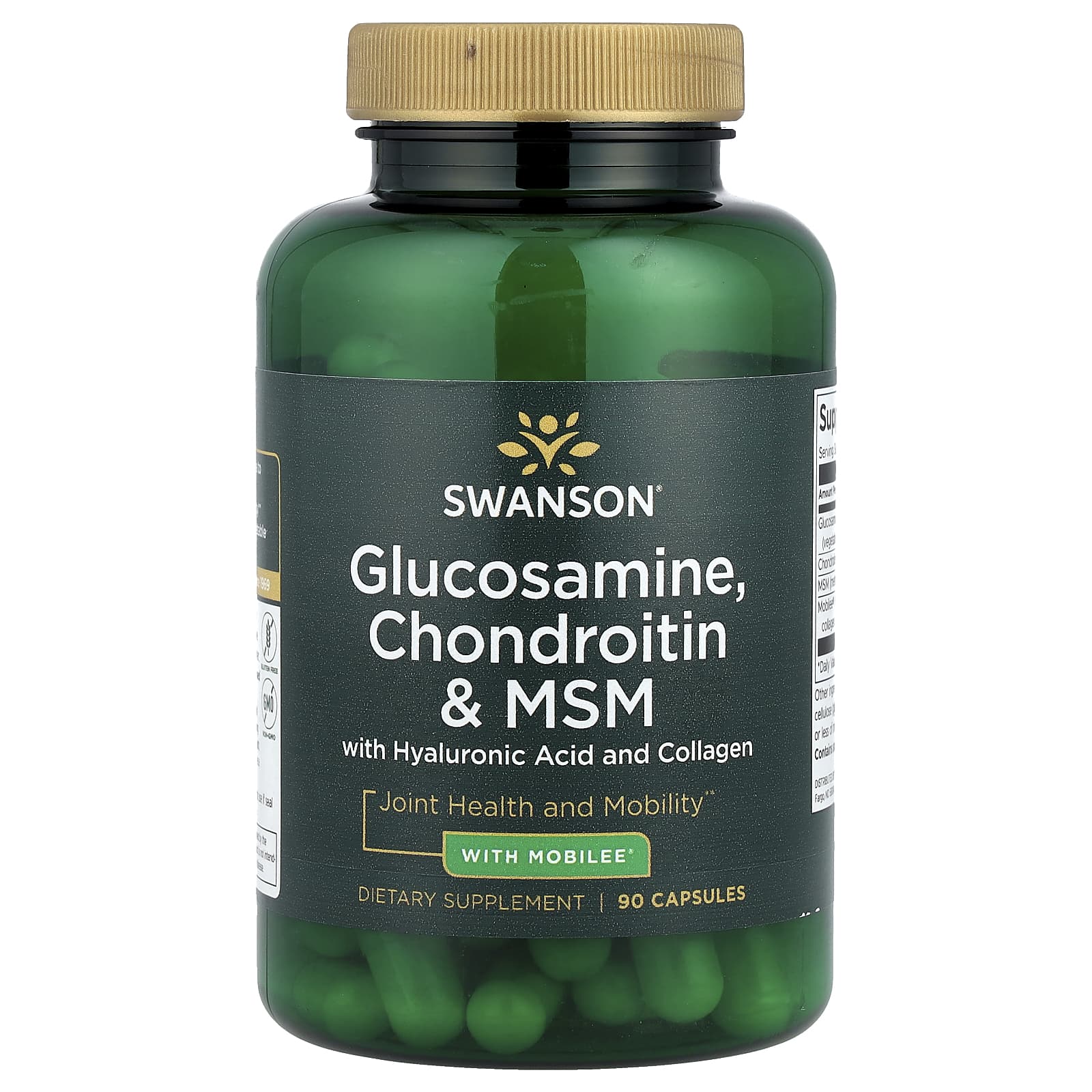 

Contains Glucosamine, Chondroitin and MSM, Hyaluronic Acid and Collagen, 90 Capsules