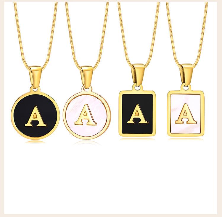 Charms Letter Initial Pendant Necklace Women , Stainless Steel Square And Round Alphabet Collar Jewelry Chrismas Gift