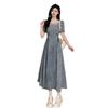 Plus Size Denim Puff Sleeve Square Neck Summer Dress for Women