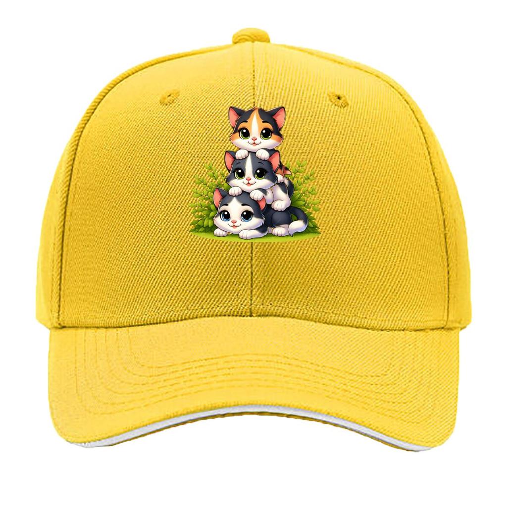 Cute Three Little Cats Stacked Together Cartoon Sandwich Baseball Cap Unisex Women Sun Cap Outdoor Workouts Hat