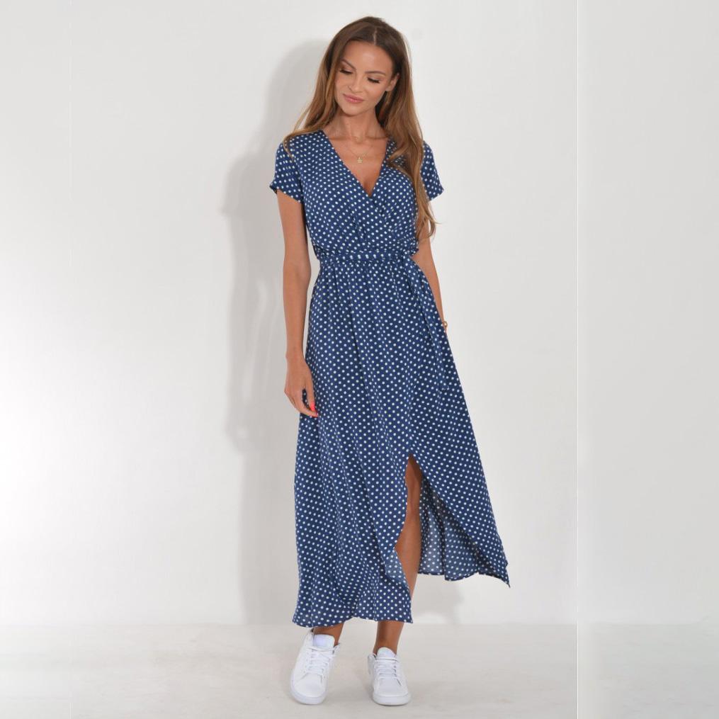 Women's Summer Ethnic Printed Short Sleeve High Waist A Line Lace Up Dress