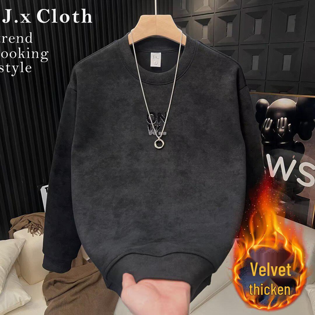 Men s Tie-Dye Embroidery Velvet Hoodie: Warm, Trendy, Casual, Long-Sleeve Round Neck M