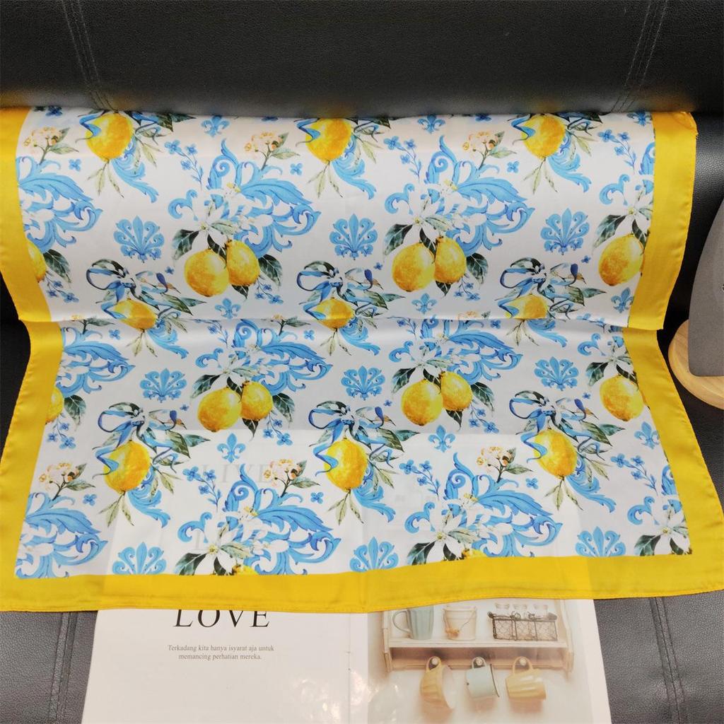 Spring/Summer Lemon Print Literary 70 Square Scarf - Elegant, Age-Reducing Women's Neck and Shawl Accessory