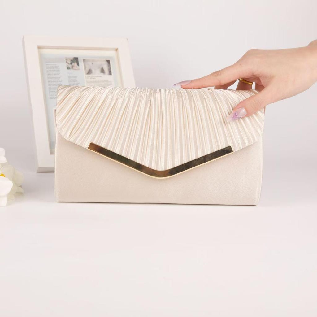 Satin Pleated Evening Clutch Crossbody Bag for Ladies