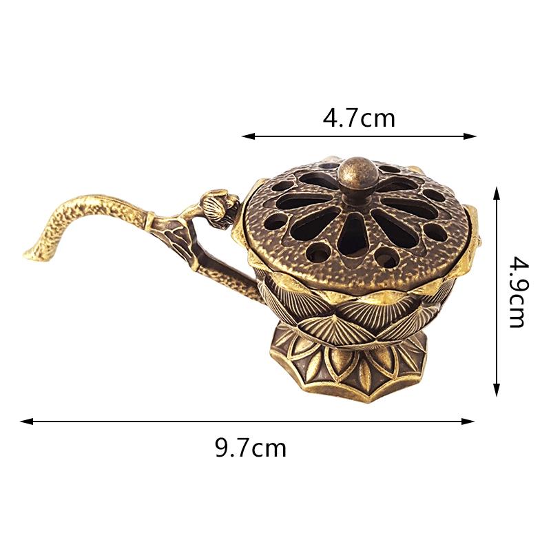 Lotus Flower Incense Burner With Handle Retro Lotus Hollow Out Incense Stick Burner Small Metal Craft Home Decor