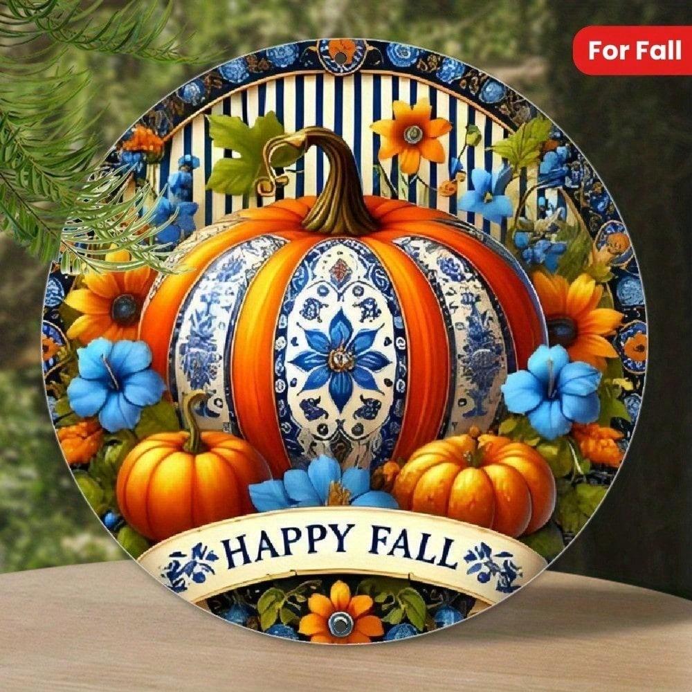 

Happy Fall Pumpkin Decor Vintage Tin Metal Sign, Rustic Wall Art Home Kitchen Porch, 8x8 Inch Autumn Thanksgiving Holiday 20x20 разноцветный