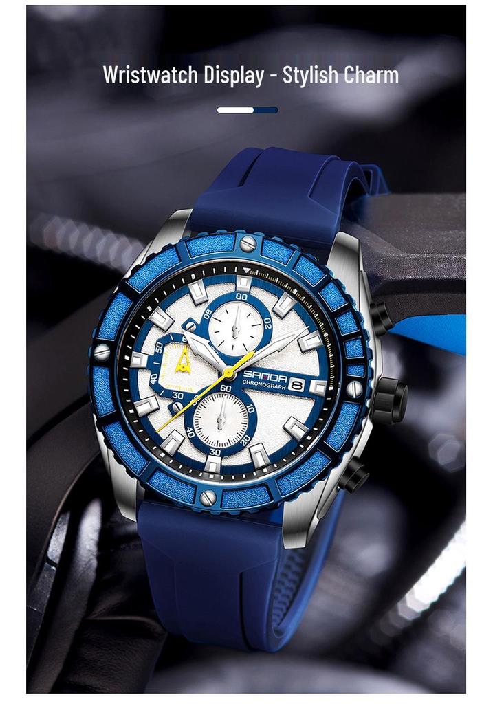 Sanda Men's Quartz Chronograph Fashion Watch with Three-Eye Dial and Calendar