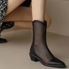 New Soft Leather Women's Boots for Summer 2025, Breathable Mesh with Perforated Thick Heels and Anti-slip Women's Cool Boots